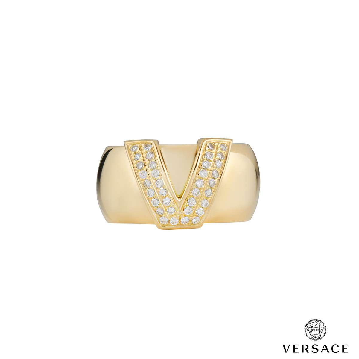 Versace 18k Yellow Gold Ring Rich Diamonds